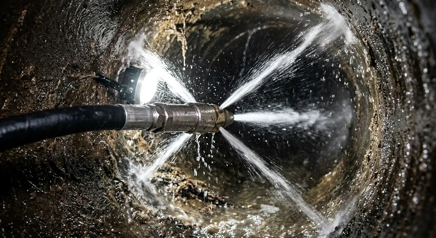High-pressure hydro jetting nozzle cleaning sewer pipe for Sewer Line Relining in Little Rock